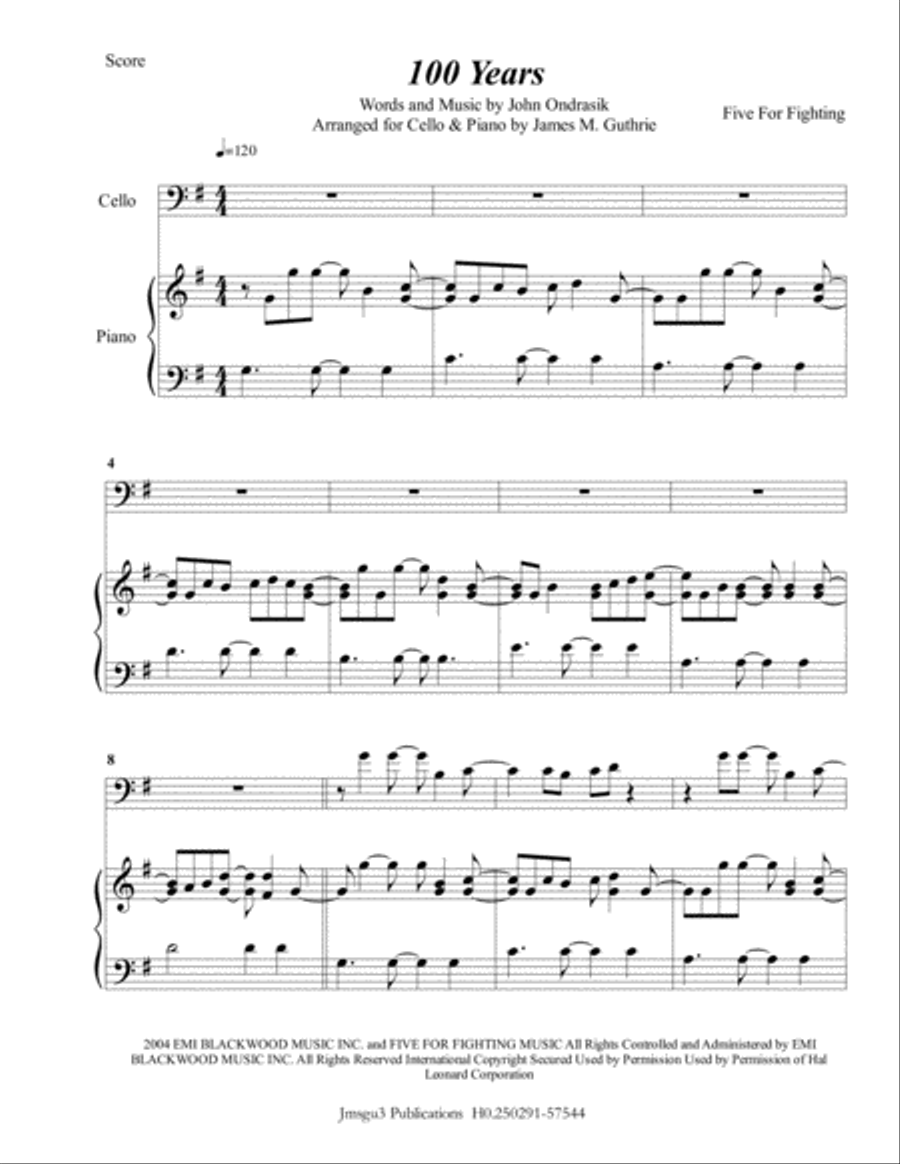 100 Years Piano scores gallery preview page 1