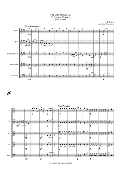 Bartók: For Children, Sz.42 5 Former Friends - wind quintet image number null