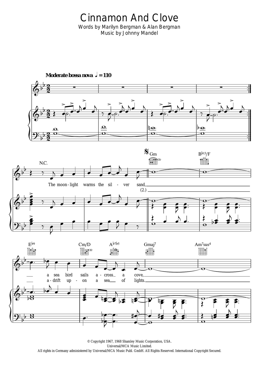 Cinnamon And Clove Piano, Vocal scores gallery preview page 1