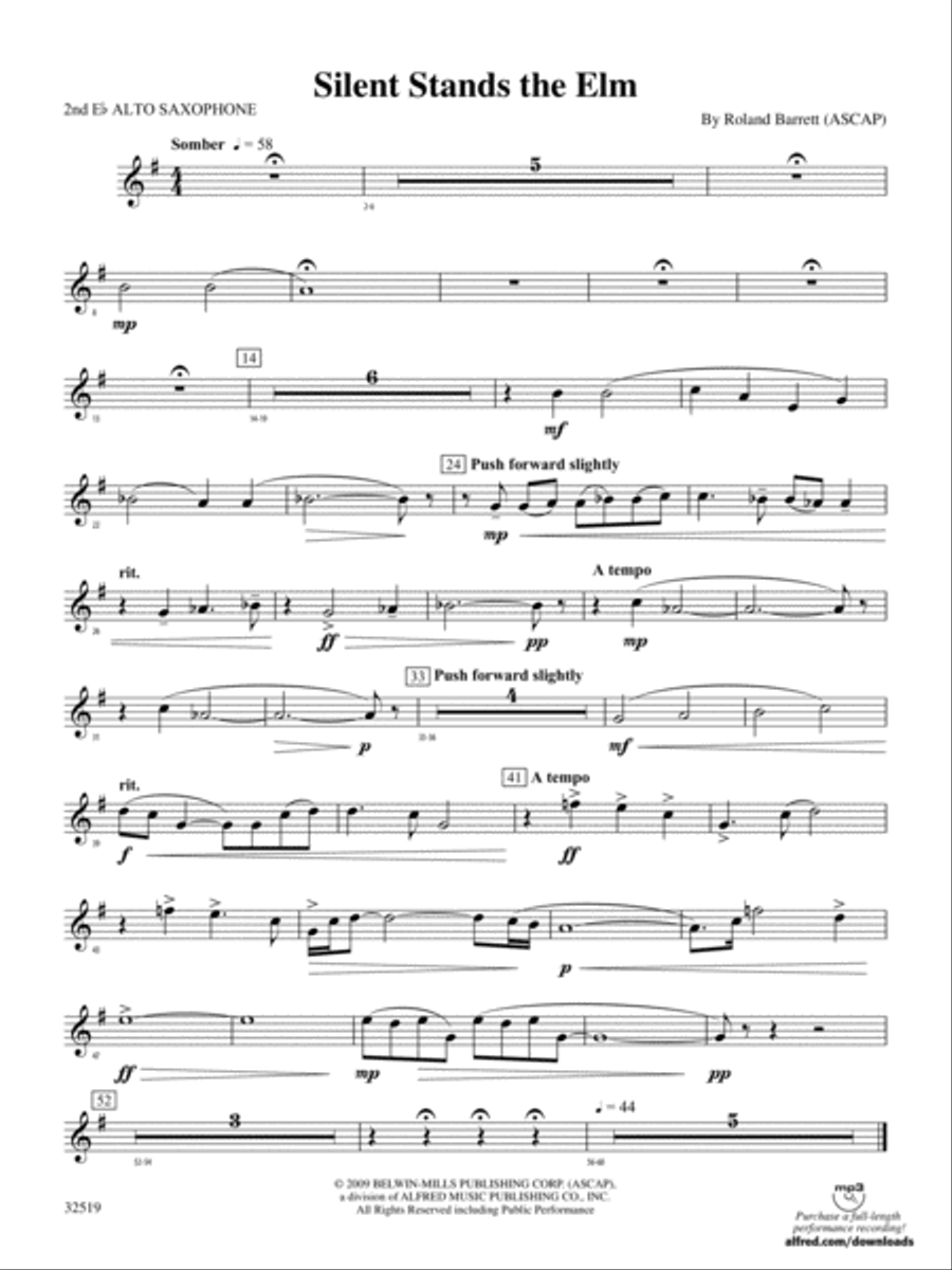 Silent Stands the Elm: 2nd E-flat Alto Saxophone Concert Band scores gallery preview page 1