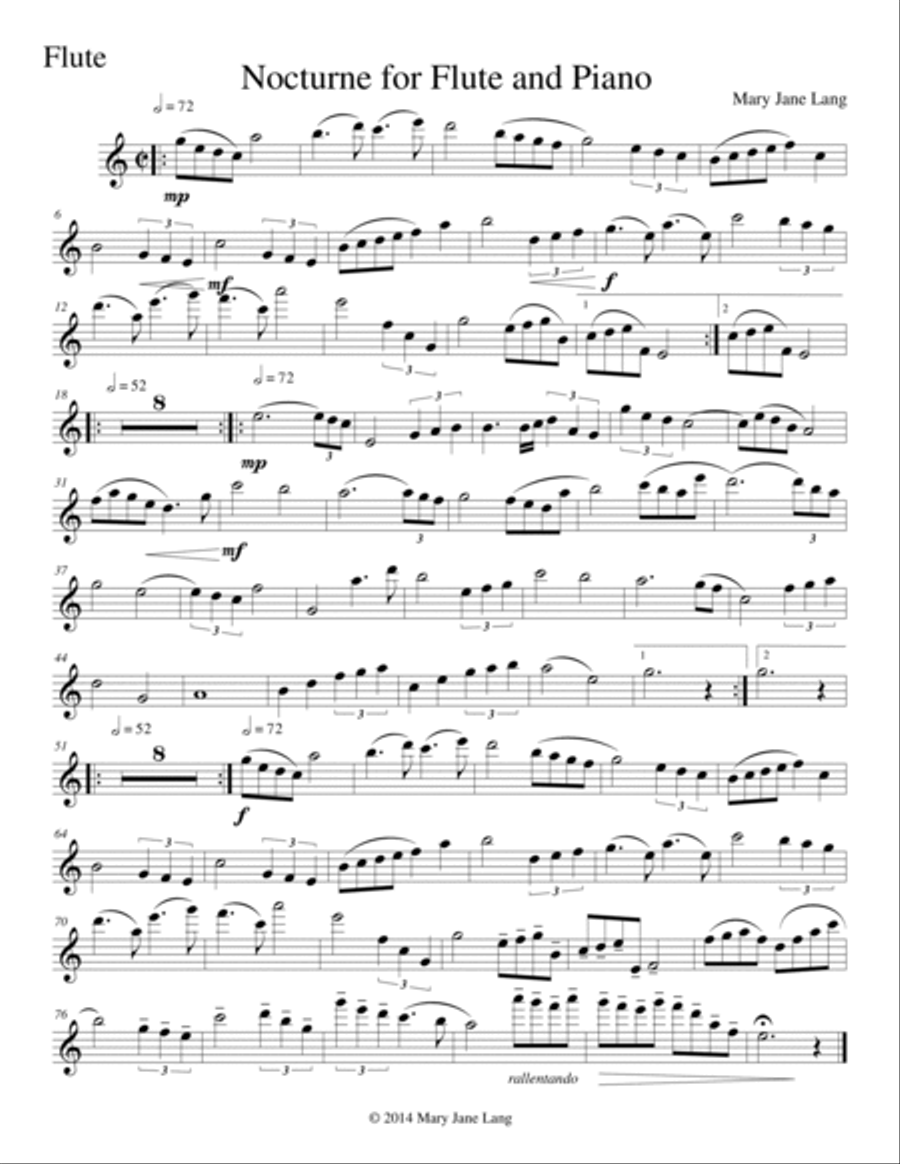 Nocturne for Flute and Piano Flute Solo scores gallery preview page 2