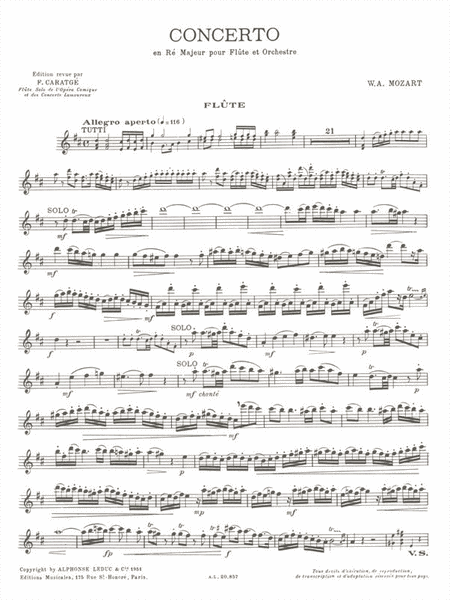 Concerto N 2 En Re M Pour Flute Et Orchestre, K.314 (reduction Flute Et Piano)