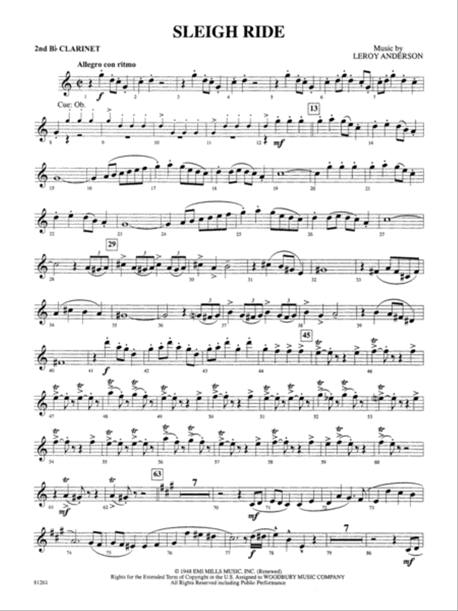 Sleigh Ride: 2nd B-flat Clarinet Full Orchestra scores gallery preview page 1