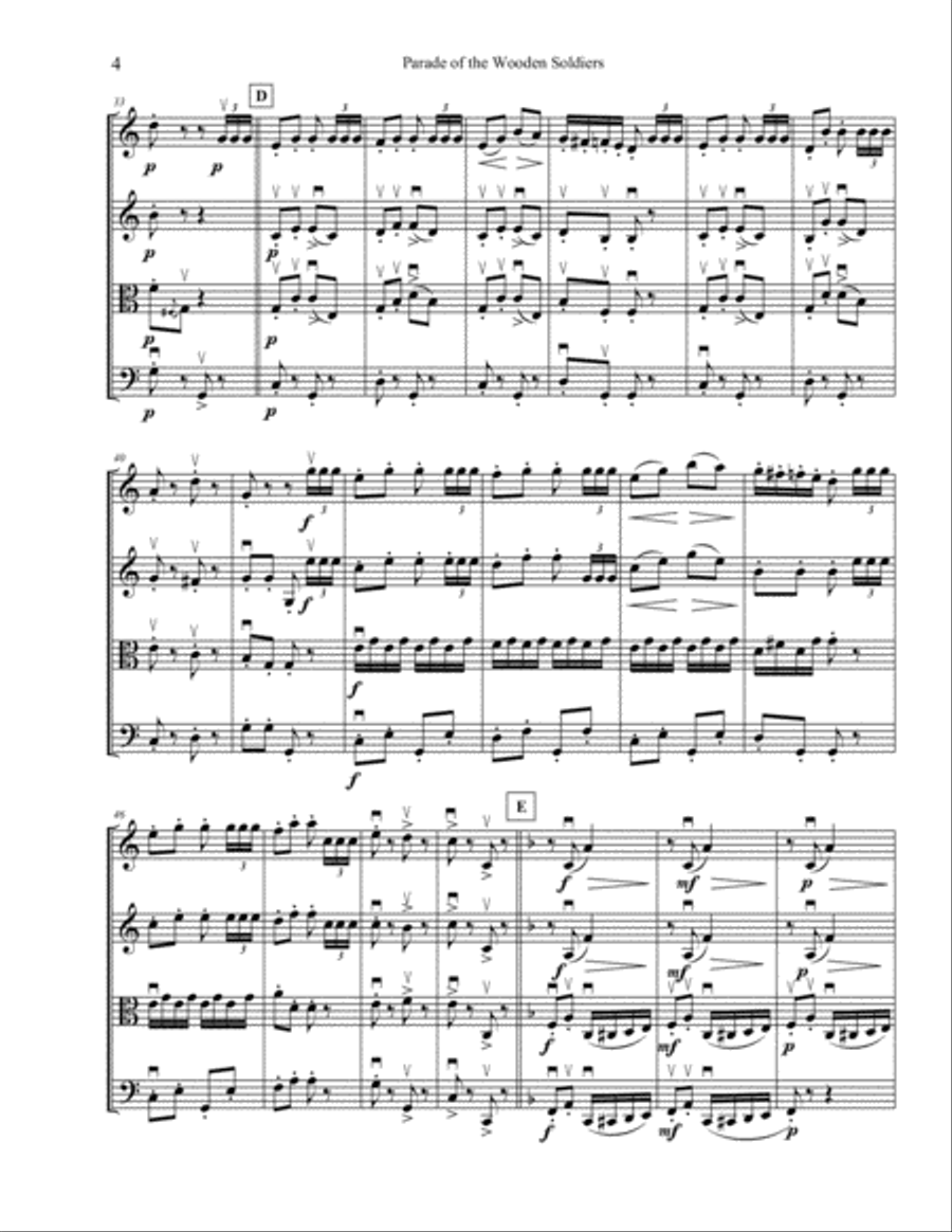Parade of the Wooden Soldiers String Quartet scores gallery preview page 4