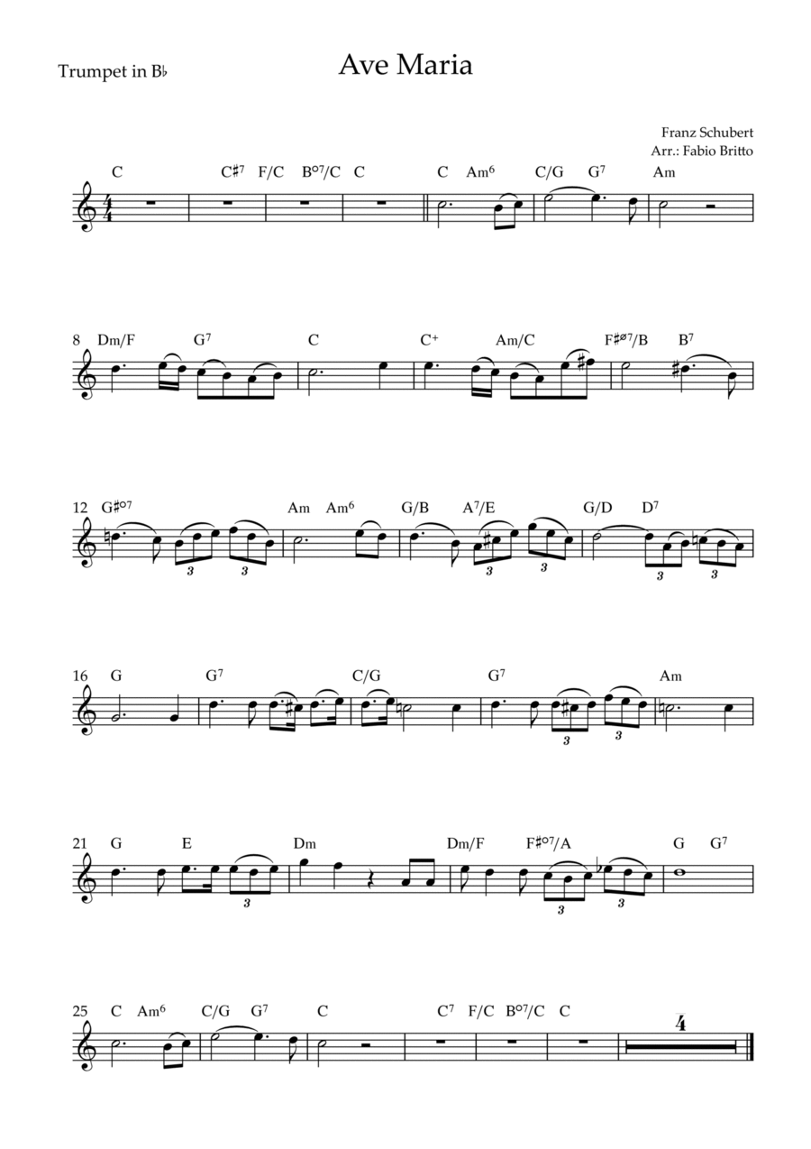 Ave Maria (Franz Schubert) for Trumpet in Bb Solo with Chords (Simplified) B-Flat Trumpet scores gallery preview page 1