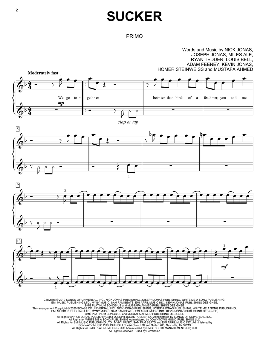 Sucker (arr. David Pearl) Piano Duet scores gallery preview page 2