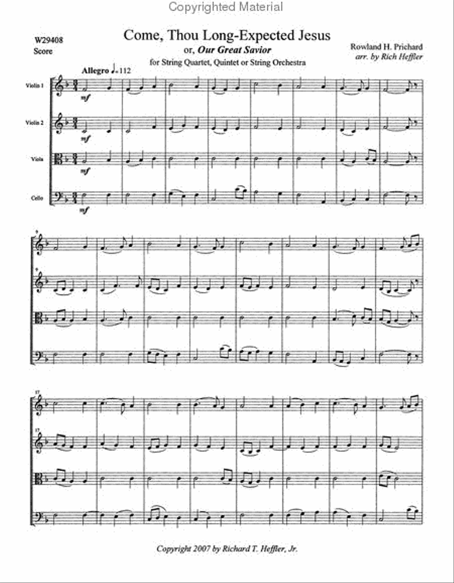 Come, Thou Long-Expected Jesus String Quartet scores gallery preview page 2