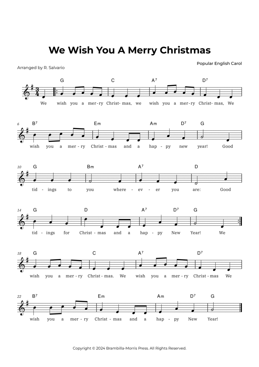We Wish You a Merry Christmas (Key of G Major) Piano scores gallery preview page 1