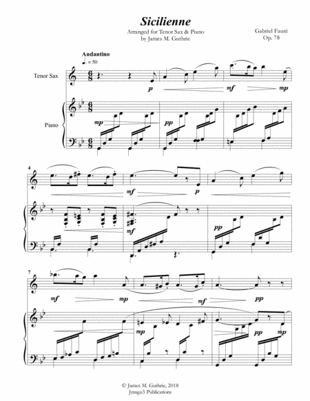 Fauré: Sicilienne for Tenor Sax & Piano image number null