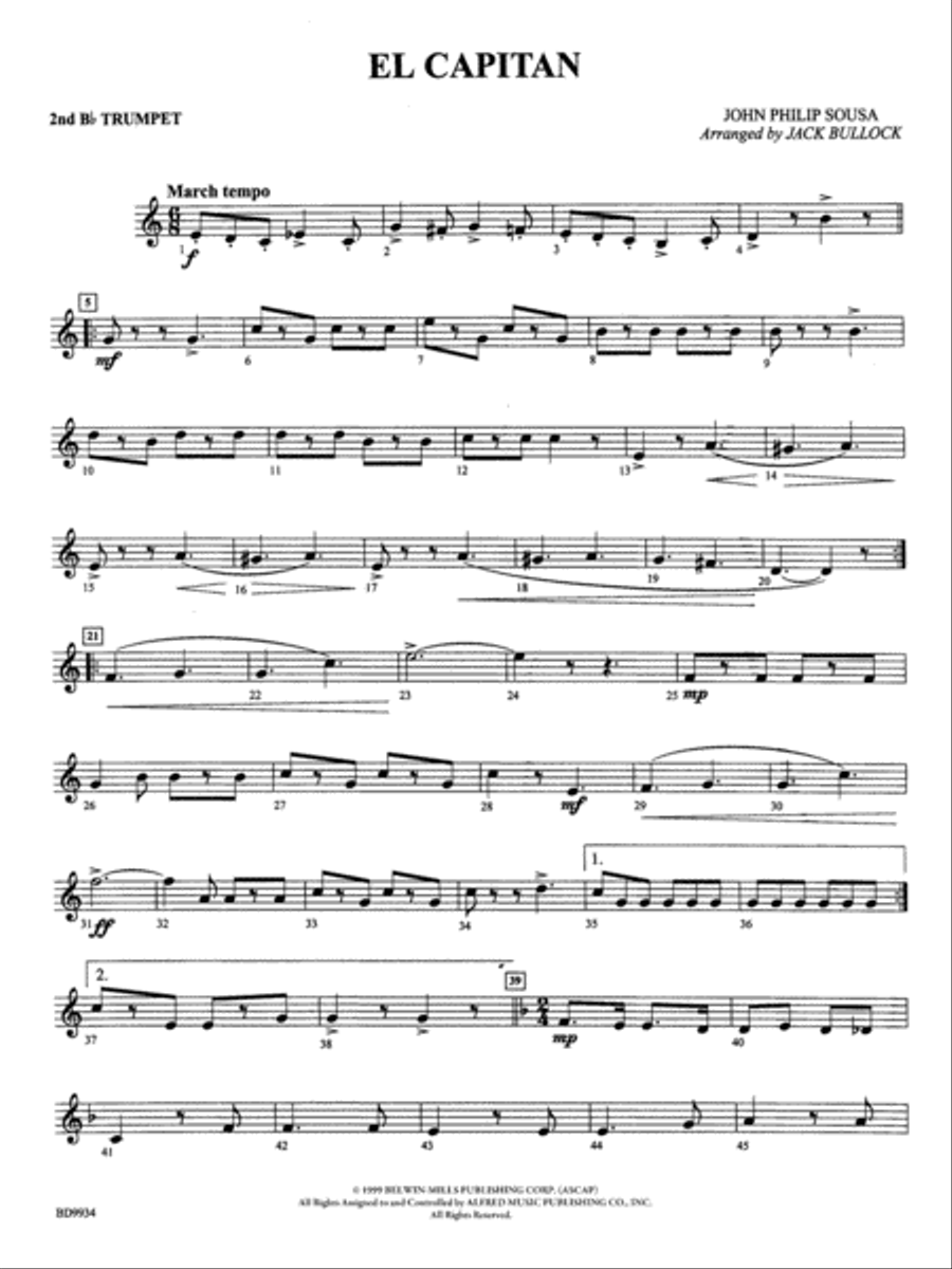 El Capitan: 2nd B-flat Trumpet Concert Band scores gallery preview page 1