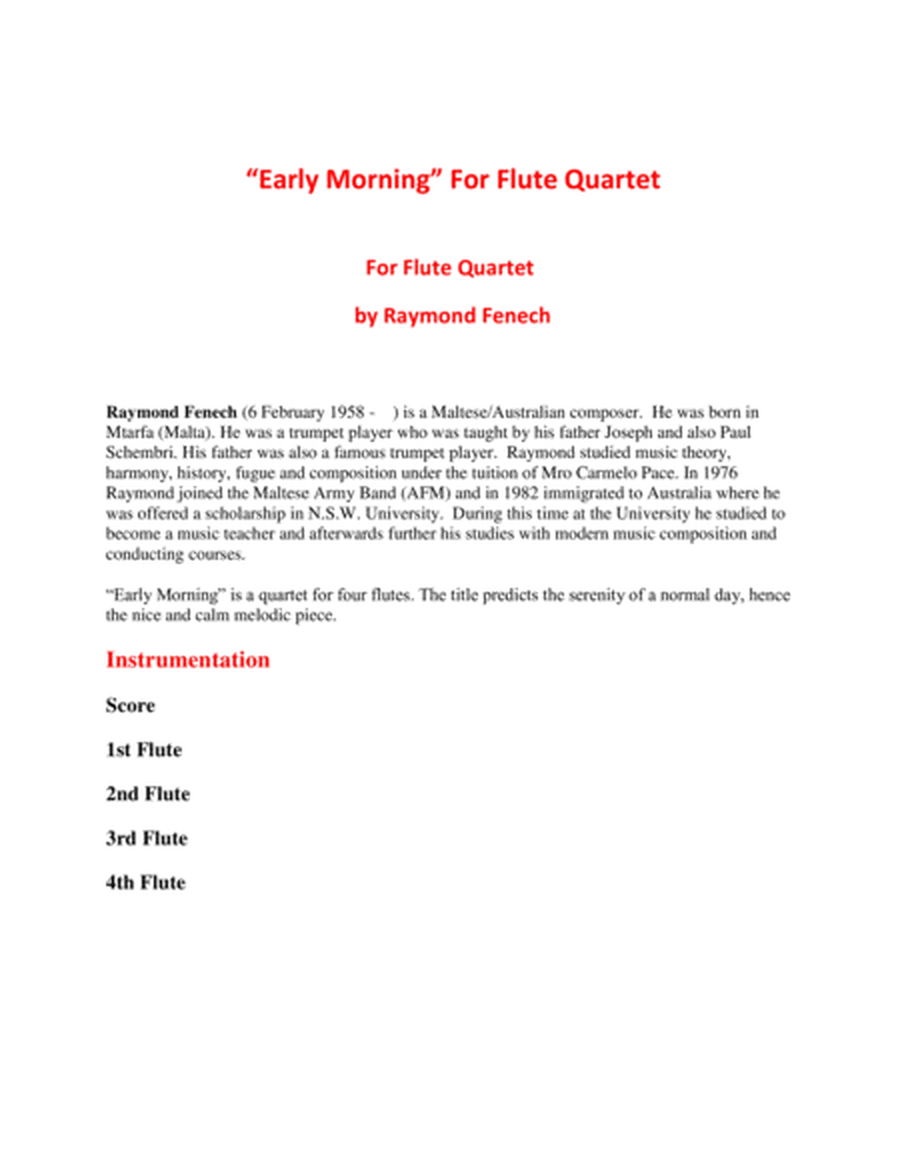 "Early Morning" For Flute Quartet image number null