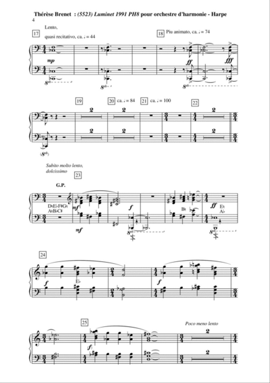 Thérèse Brenet: (5523) Luminet 1991 PH8 for concert band, percussion parts + harp and contrabass par Concert Band scores gallery preview page 4