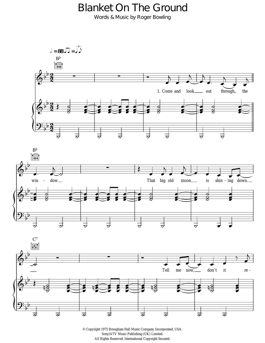 Blanket On The Ground Piano, Vocal, Guitar scores gallery preview page 1