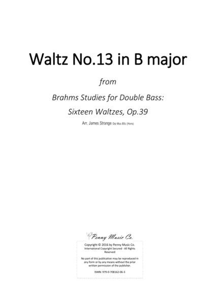 Brahms Waltz No.13 in B Major (Double Bass) image number null