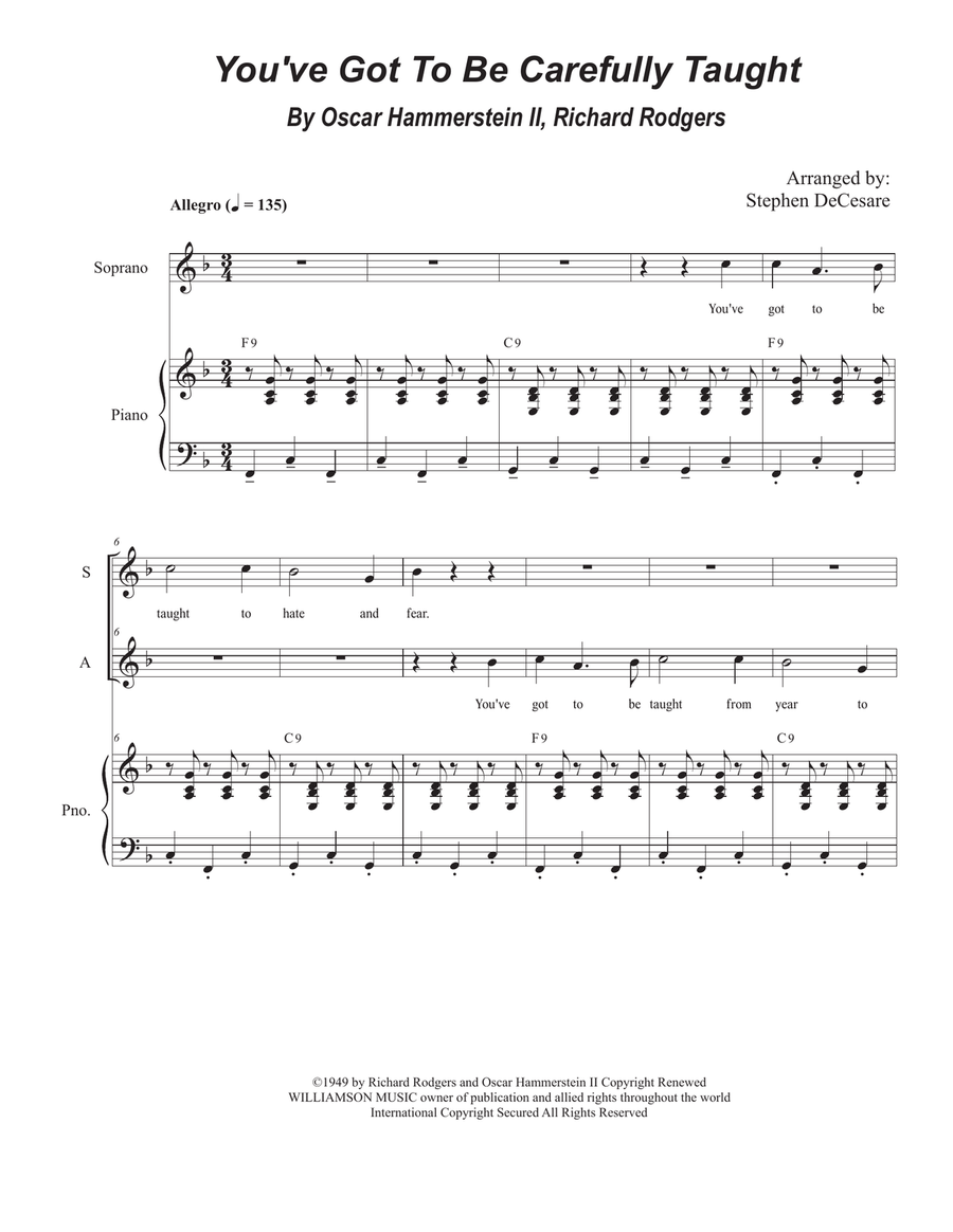 You've Got To Be Carefully Taught Alto Voice scores gallery preview page 1