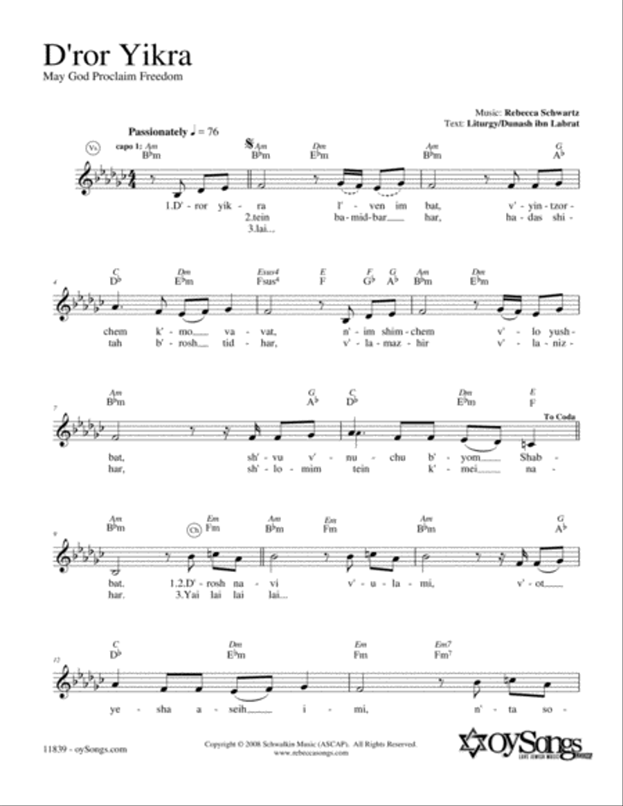 D'ror Yikra D'ror Yikra Piano scores gallery preview page 1