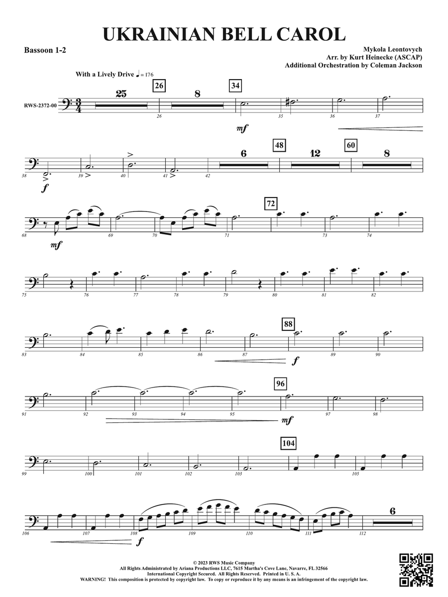 Ukrainian Bell Carol: 1st & 2nd Bassoon Bassoon scores gallery preview page 1