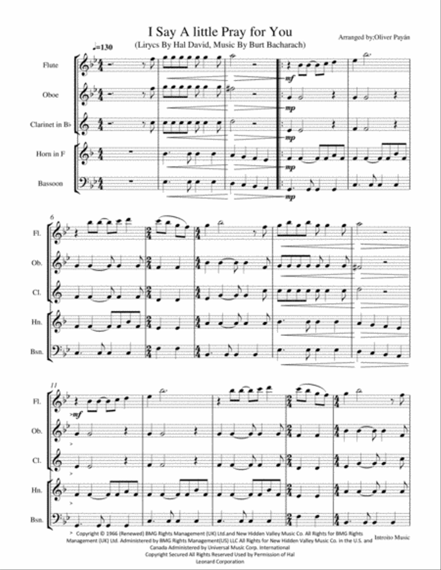 I Say A Little Prayer I Say A Little Prayer Woodwind Quintet scores gallery preview page 1
