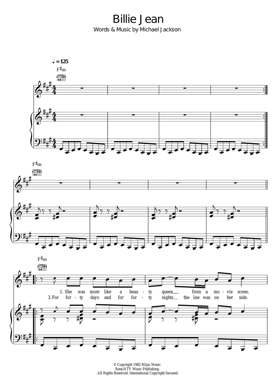 Billie Jean Piano, Vocal scores gallery preview page 1