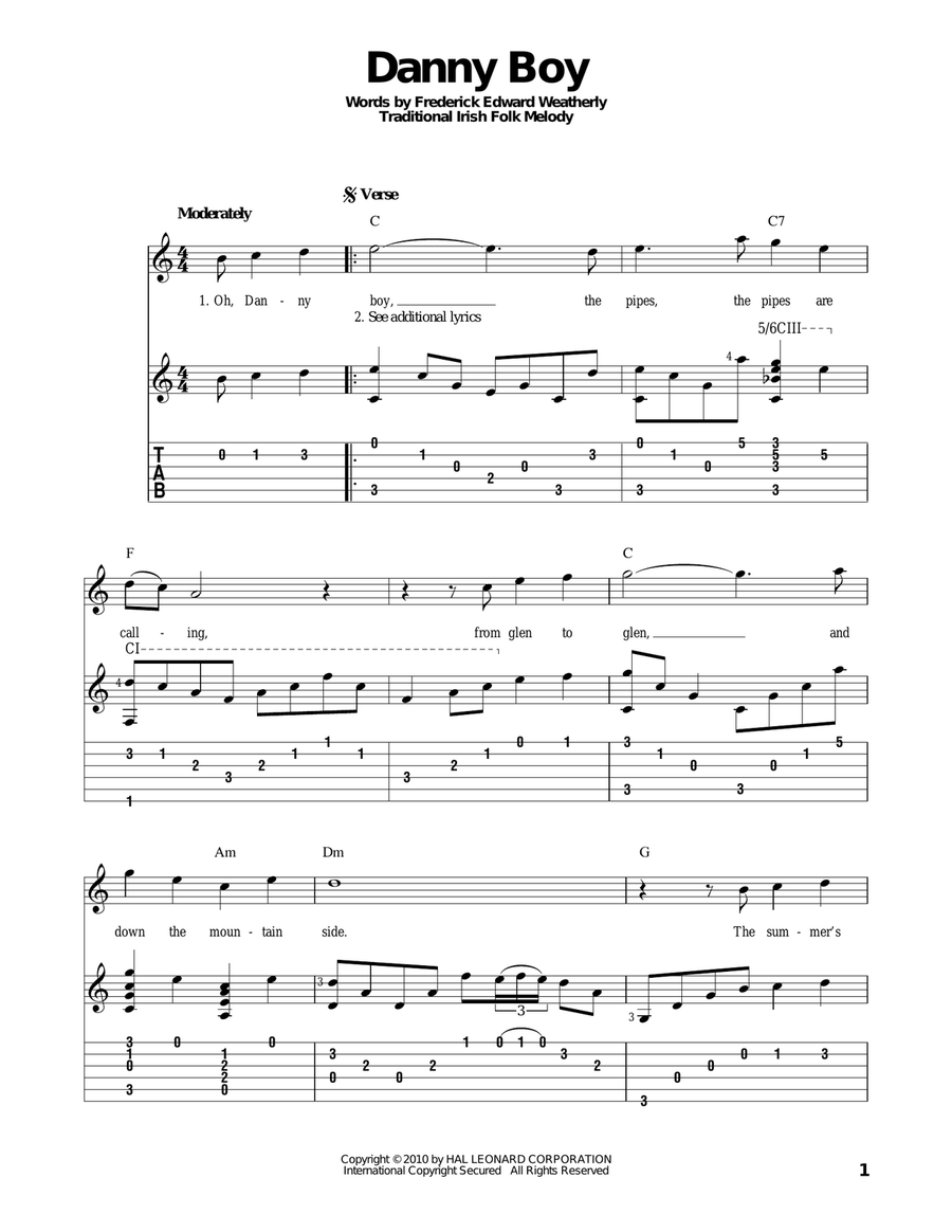 Danny Boy Acoustic Guitar scores gallery preview page 1
