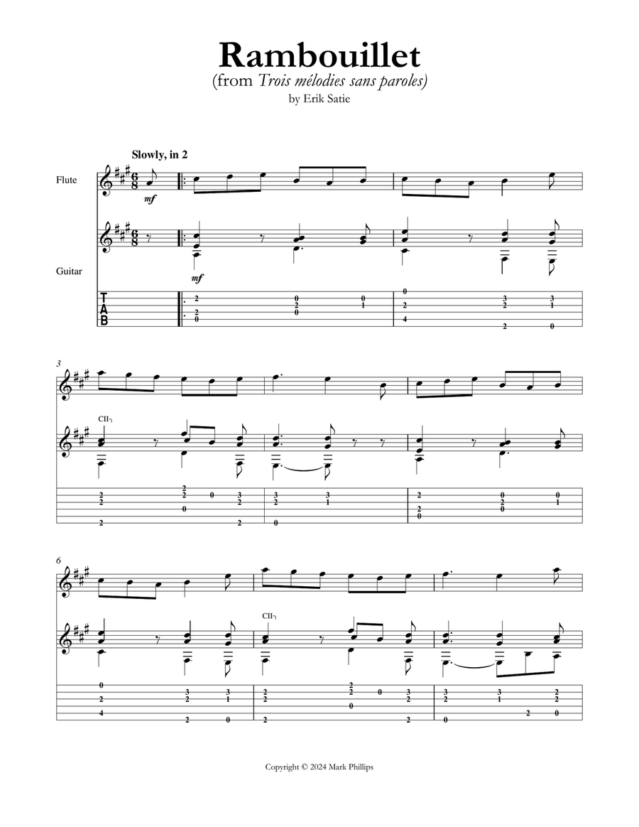 Rambouillet (from Trois mélodies sans paroles) Flute scores gallery preview page 1