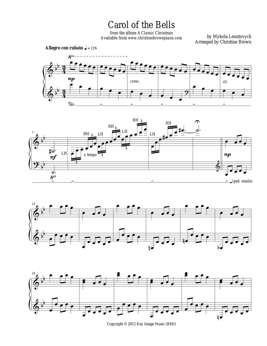 Carol of the Bells Piano Solo scores gallery preview page 2