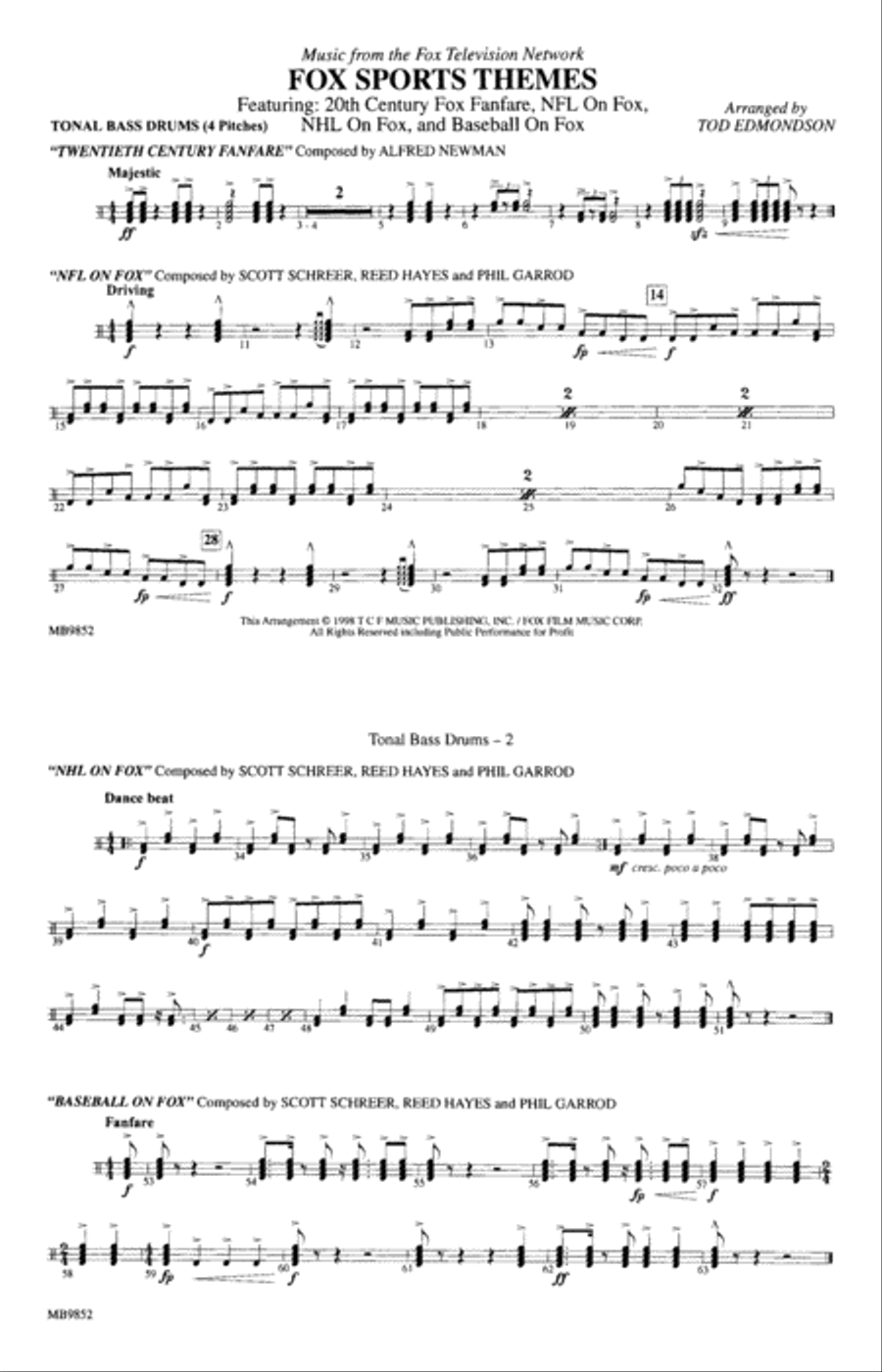 Fox Sports Themes: Tonal Bass Drum Marching Band scores gallery preview page 1
