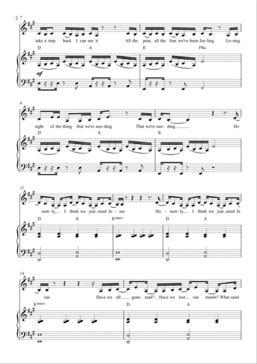 Honestly, We Just Need Jesus Piano, Vocal, Guitar scores gallery preview page 2