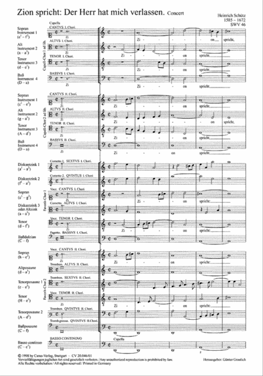 Zion said, the Lord forsakes me 4-Part scores gallery preview page 1