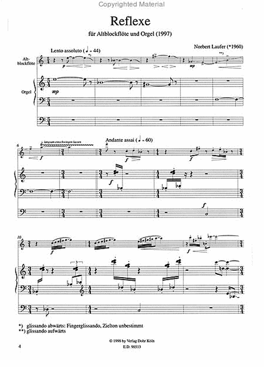 Reflexe für Altblockflöte und Orgel (1997)