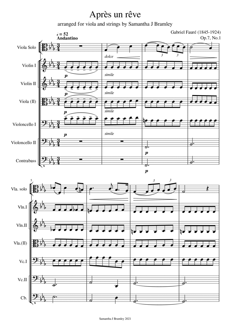 Apres Un Reve - Fauré (for viola and strings)