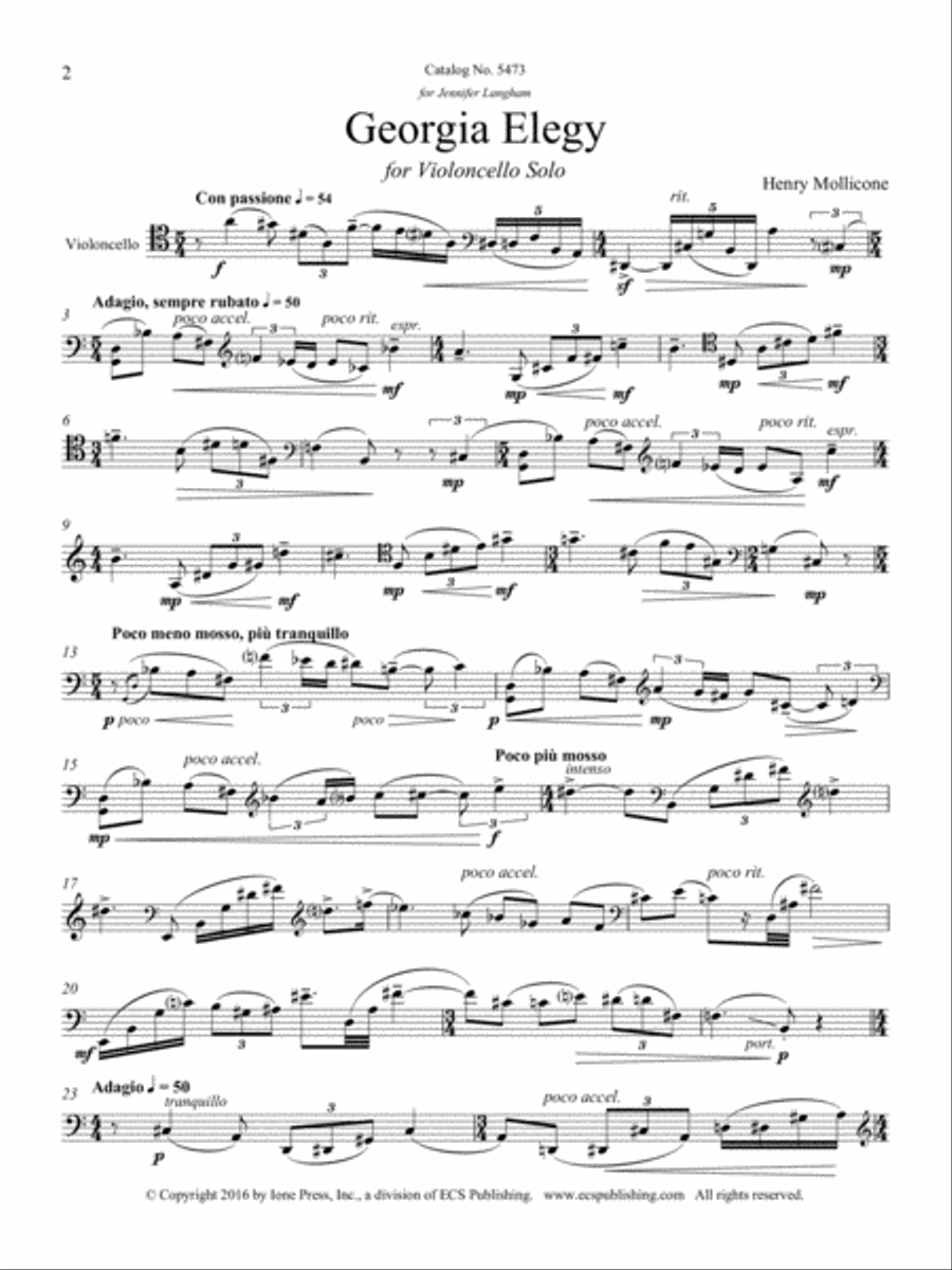 Georgia Elegy for Violoncello Solo Cello Solo scores gallery preview page 1