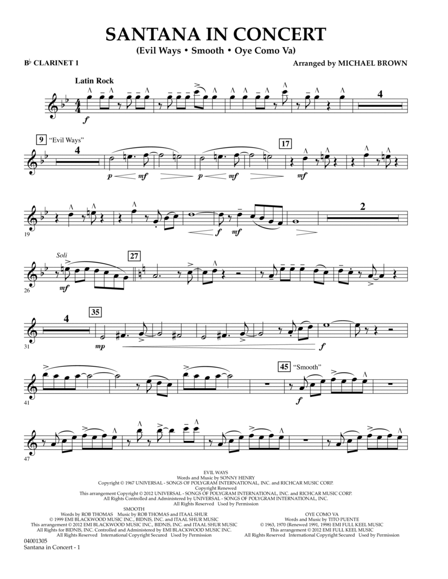 Santana In Concert - Bb Clarinet 1