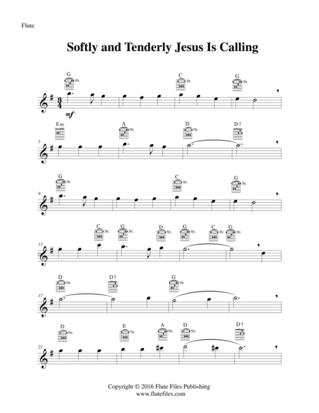 Softly and Tenderly Jesus Is Calling - Flute Solo with Guitar Chords image number null