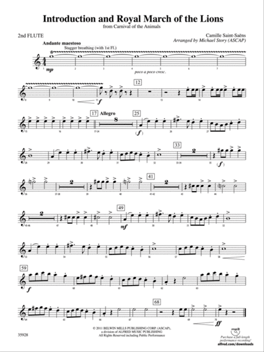 Introduction and Royal March of the Lions (from Carnival of the Animals): 2nd Flute Full Orchestra scores gallery preview page 1