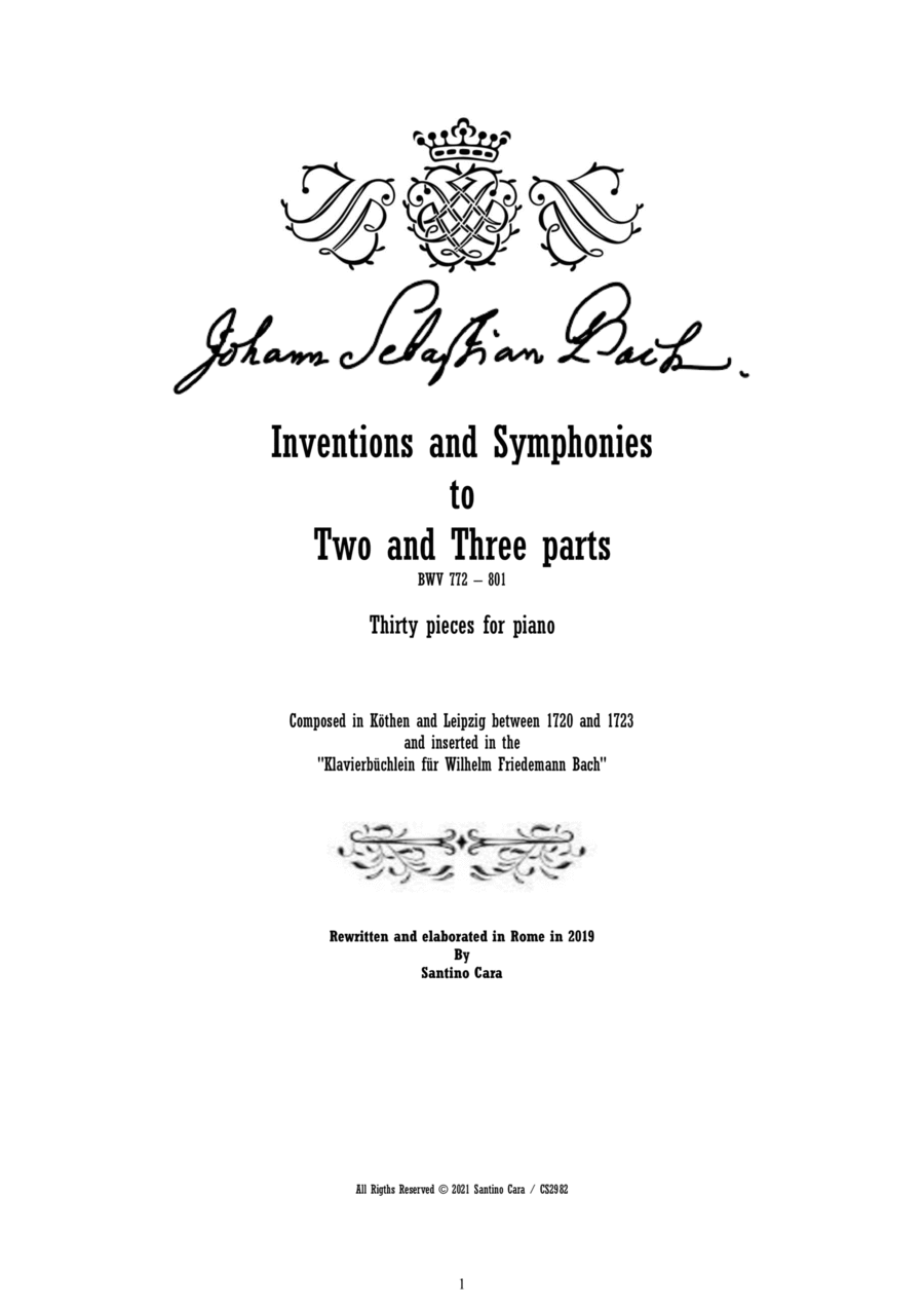 Bach - Inventions and Symphonies to 'Two and Three Parts' for Piano - Full scores 3-Part scores gallery preview page 1