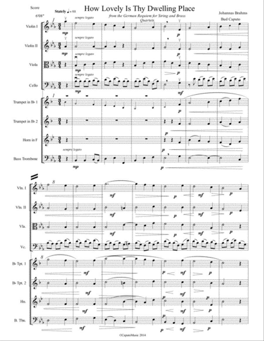 How Lovely Is Thy Dwelling Place Arranged for String Quartet and Brass Quartet Brass Quartet scores gallery preview page 2