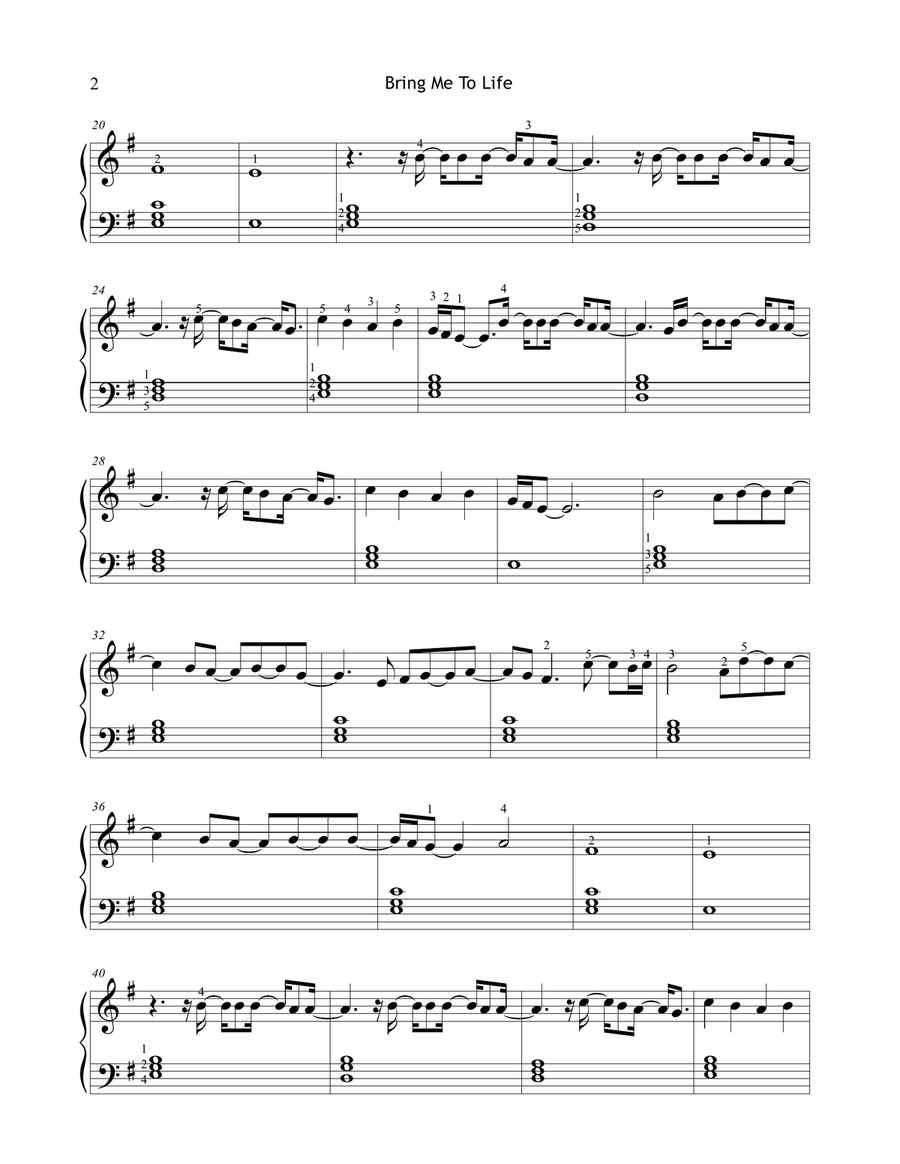 Bring Me To Life Easy Piano scores gallery preview page 2