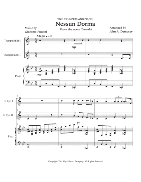 Nessun Dorma (Trio for Two Trumpets and Piano) image number null