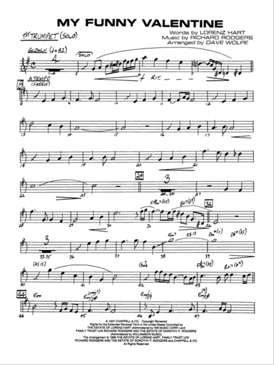 My Funny Valentine: 1st B-flat Trumpet Jazz Ensemble scores gallery preview page 1