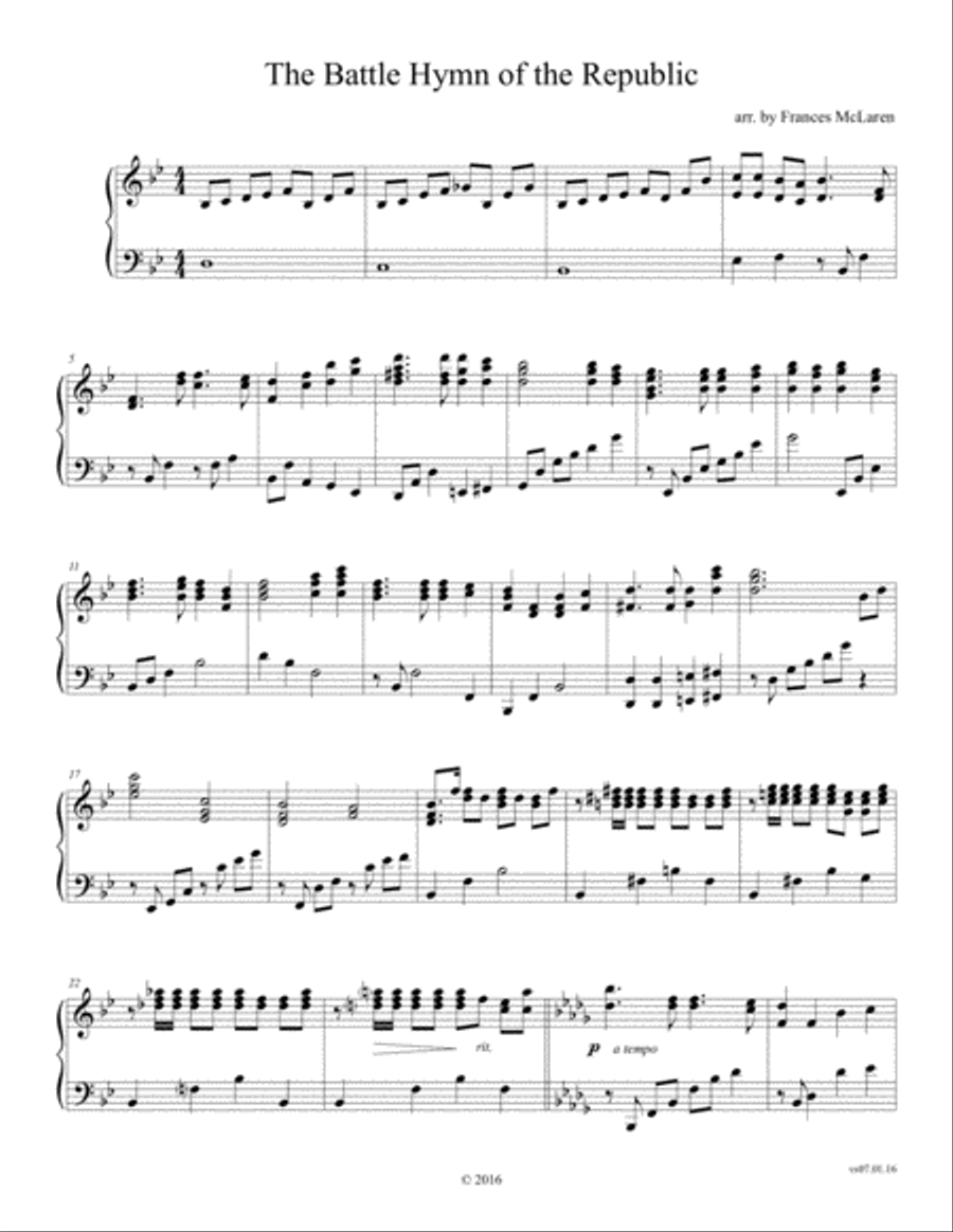 The Battle Hymn of the Republic Piano Solo scores gallery preview page 1