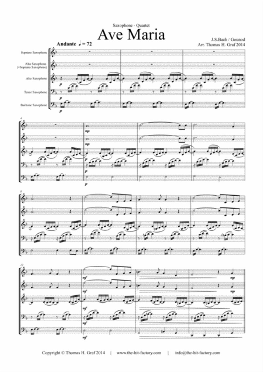 Ave Maria - Bach/Gounot - Saxophone Quartet Saxophone Quartet scores gallery preview page 2