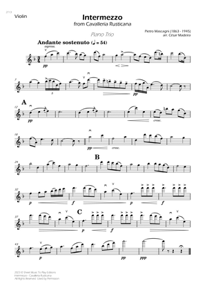 Intermezzo from Cavalleria Rusticana - Piano Trio (Individual Parts)