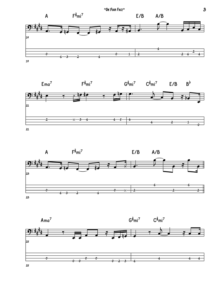 On Your Face On Your Face Bass Guitar Tablature scores gallery preview page 3