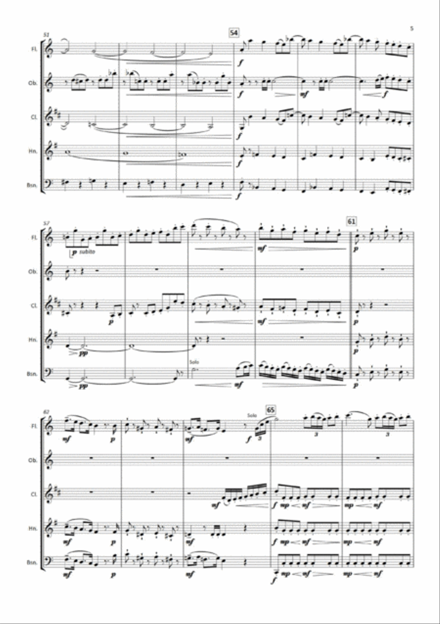 Mozart - Epistle Sonata in C K328 Woodwind Quintet scores gallery preview page 5