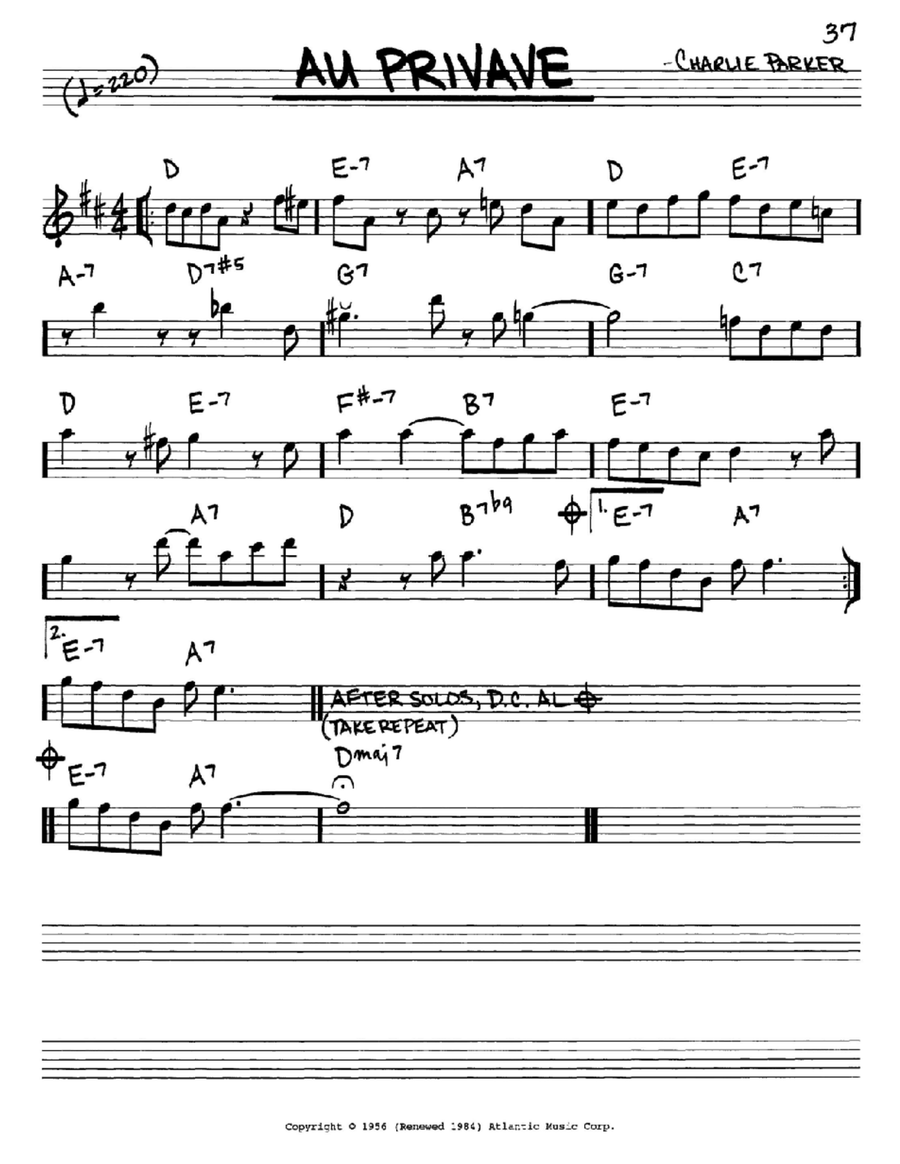Au Privave E-Flat Instrument scores gallery preview page 1