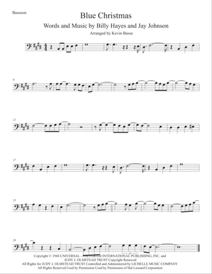 Blue Christmas Bassoon Solo scores gallery preview page 1