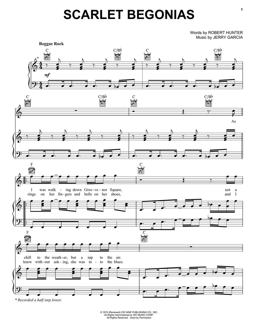 Scarlet Begonias Piano, Vocal, Guitar scores gallery preview page 1