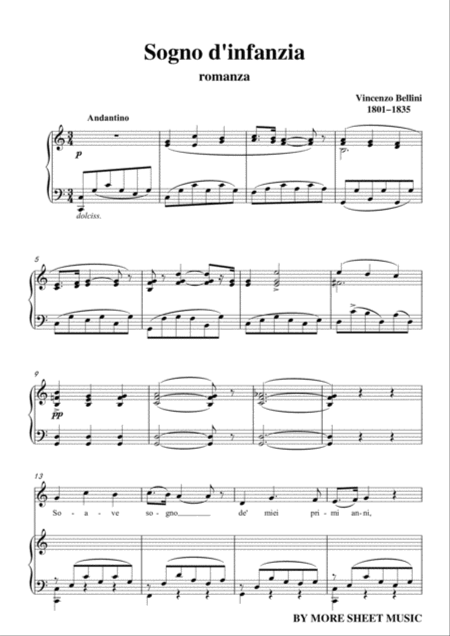 Bellini-Sogno d'infanzia in C Major,for Voice and Piano Voice Solo scores gallery preview page 3