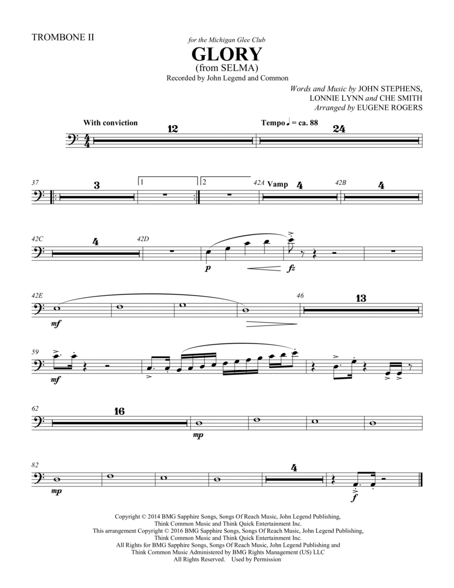 Glory (from Selma) (arr. Eugene Rogers) - Trombone 2